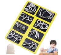 Metal Montessori Puzzle Solving, 8-24pcs 3D Metal Montessori Puzzle Set with Pouch, Metals Puzzles Brain Teasers IQ Test MetalPuzzle Toy for Kids/Adults,Solving Metals Wire Fidget Toy (A4)
