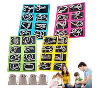 Metal Montessori Puzzle Solving, Metal Brain Teaser Puzzles Physics Mind, Metals Puzzle Set, Metals Puzzles Ring Educational Toys, 3D Brain-boosting Patience Game (A+B+C+D)