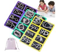 Metal Montessori Puzzle Solving, Metal Montessori Puzzle, Metals Brain Teaser Puzzles, Metals Wire Puzzles Set of 16/24PCS with Pouch, for Party Favor Kids Adults Challenge (Color A+D+E)