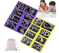Metal Montessori Puzzle Solving, Metal Montessori Puzzle, Metals Brain Teaser Puzzles, Metals Wire Puzzles Set of 16/24PCS with Pouch, for Party Favor Kids Adults Challenge (Color A+E)
