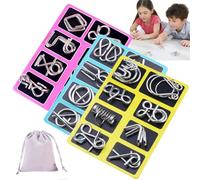 Metal Montessori Puzzle Solving, Metal Montessori Puzzle, Metals Brain Teaser Puzzles, Metals Wire Puzzles Set of 16/24PCS with Pouch, for Party Favor Kids Adults Challenge (Color A+B+C)