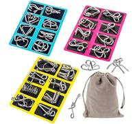 Metal Montessori Puzzle Solving,Metal Puzzles for Adults,Reverse Thinking Physics Mind Games, etal Puzzle Ring Disentanglement Set with Carry Pouch for Party Challenge (16)