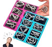 Metal Montessori Puzzles, 3D Metal Puzzle Solving Set, Brain Teaser Puzzles, Challenging Interlocking Iron Wire Puzzle, Logic Thinking Toys for Home Party Fun and Skill Building(Blue+Pink)