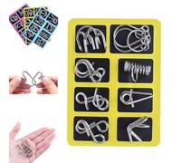 Metal Montessori Puzzles, Metal Brain Teaser Puzzles Ring, 3D Interlocking Metals Wire IQ Logic Game, Physics Mechanical Ring Set, Educational Travel Thinking Toy for Kids Adults (Yellow A)