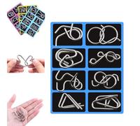 Metal Montessori Puzzles, Metal Brain Teaser Puzzles Ring, 3D Interlocking Metals Wire IQ Logic Game, Physics Mechanical Ring Set, Educational Travel Thinking Toy for Kids Adults (Blue E)