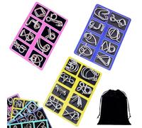 Metal Montessori Puzzles, Montessori Puzzles Metal Wire Puzzle Set, 3D Brain Teaser Wire Puzzles Solving for Adults & Kids, Links Unlock Interlock Game with Storage Bag (3PCS-F)