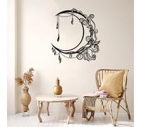 Metal Moon Floral Wall Art, Boho Wall Decor, Celestial Art, Metal Artwork Decoration, Modern Sculpture Home Decor for Living Room,Bedroom Hallway and Stairs Nature (Black 30L x 27W)