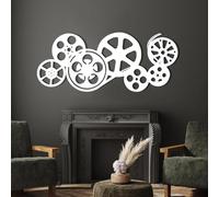 Metal Movie Reel Wall Art, Vintage Movie Decor, Modern Art Sculpture Home Decoration, Metal Artwork Decoration for Living Room,Bedroom Hallway and Stairs Nature Home Decor (White 30L x