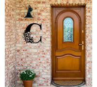 Metal Name Sign,Initial Welcome Letter Monogram Wall Decor,Wall Art Last Name Signs,Garden Door Decor for Outside,Wedding,House Warming Gift,12 inch in Height (Letter C)