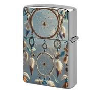 Metal Native American Dream Catcher Lighter Case Windproof Flip Top Lighter Sleeve Double Sided Vintage Cool Cigarette Pouch Holder Reusable Pocket Protective Cover Men Gifts for Boyfriend Husband