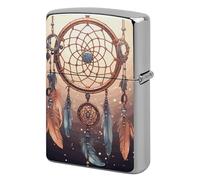 Metal Native American Dream Catcher Lighter Case Windproof Flip Top Lighter Sleeve Double Sided Vintage Cool Cigarette Pouch Holder Reusable Pocket Protective Cover Men Gifts for Boyfriend Husband