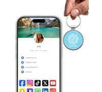 Metal NFC Keychain - Digital Business Card - Smart NFC & QR Code Contactless Sharing Tool for Social Media, Contact Info, Website & Portfolio - Compatible with iOS & Android - Blue