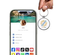 Metal NFC Keychain - Digital Business Card - Smart NFC & QR Code Contactless Sharing Tool for Social Media, Contact Info, Website & Portfolio - Compatible with iOS & Android - White