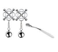 Metal Nipple Clamps Exotics Grips Non-Piercing Nipple Rings Toy & Wartenberg Wheel Bondage Set Couple Spiked Gear BDSM Toy