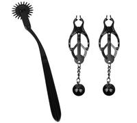 Metal Nipple Clamps Non-Piercing Rings Exotics Grips Nipple Toy & Wartenberg Wheel Bondage Set Couple Spiked Gear BDSM Toy