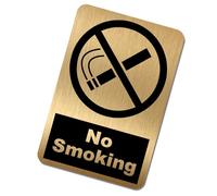 METAL No Smoking Sign Aluminium BRUSHED GOLD Warning WITH IMAGE Door Notice Office Shop Warehouse School Cafe Restaurant Pub Business Premises Hotel Health Safety D2 150x100mm MS29
