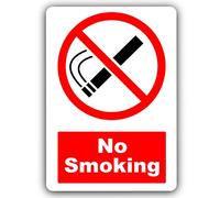 METAL No Smoking Sign Aluminium WHITE Warning WITH IMAGE Tin Door Notice Office Shop Warehouse School Cafe Restaurant Pub Business Premises Hotel Health Hospital Safety D2 LARGE MS29