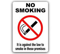 METAL No Smoking Sign It is Against The Law to Smoke in these Premises White Aluminium IMAGE Warning Notice Office Shop Warehouse Cafe Restaurant Pub Business Hotel Health Safety 150x100mm