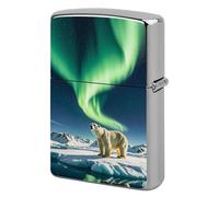 Metal Northern Lights Polar Bear Lighter Case Windproof Flip Top Lighter Sleeve Double Sided Vintage Cool Cigarette Pouch Holder Reusable Pocket Protective Cover Men Gifts for Boyfriend Husband