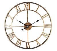 Metal Numeral Wall Clocks Retro Iron Round Face Black Gold Large Outdoor Garden Clock For Home Decoration(Bronze Iron Clock)