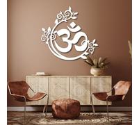 Metal OM Wall Art, Namaste Wall Decor, Yoga Flowers Art, Metal Artwork Decoration, Modern Sculpture Home Decor for Living Room,Bedroom Hallway and Stairs Nature (White 35L x 33W)