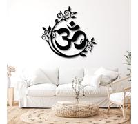 Metal OM Wall Art, Namaste Wall Decor, Yoga Flowers Art, Metal Artwork Decoration, Modern Sculpture Home Decor for Living Room,Bedroom Hallway and Stairs Nature (Black 39L x 37W)