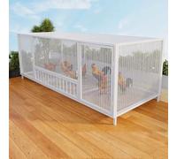 Metal Outdoor Chicken Coop With Lockable Door & Run For 6-8 Chickens, Durable Poultry Cage For Ducks & Rabbits, Easy Assembly, Spacious 150X58X62Cm, Weatherproof Design,White-150 cm L x 58 cm W x 62