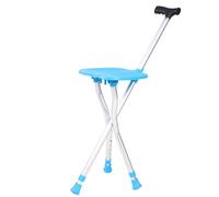 Metal Outdoor Folding Walking Stick Aid Tripod Crutch Chair With Seat Blue Color