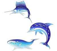 Metal Outdoor Wall Art, 3PCS/Set Cute Whale Tuna Dolphin Decor, Wall Mounted Dolphin Wall Art for Home Pool Fence Patio Office Dolphin Wall Art Whale Decor Metal Outdoor Wall Art