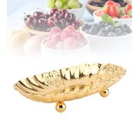 Metal Oval Tray, Vintage Oval Metal Food Serving Tray Traditional Floral Pattern Decor Platter Small Fruit Bowl European Style Metal Fruit Basket for Home Use (Golden) (Small)