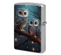 Metal Owl on Tree Lighter Case Windproof Flip Top Lighter Sleeve Double Sided Vintage Cool Cigarette Pouch Holder Reusable Pocket Protective Cover Men Gifts for Boyfriend Husband