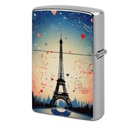 Metal Paris Pattern Lighter Case Windproof Flip Top Lighter Sleeve Double Sided Vintage Cool Cigarette Pouch Holder Reusable Pocket Protective Cover Men Gifts for Boyfriend Husband