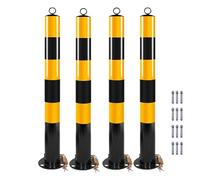 Metal Parking Bollards with Reflective Strips, Removable Safety Bollard with Anchor Bolts for Driveways and Parking Lots, Set of 8