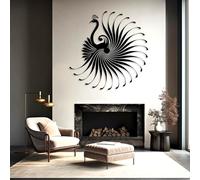 Metal Peacock Wall Art, Boho Animal Wall Decor, Minimalist Hanging, Metal Artwork Decoration, Modern Art Sculpture Home Decor for Living Room,Bedroom Hallway and Stairs Nature Home (Bla