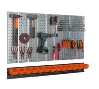 Metal Pegboard 117x72cm with tool holders Tool hooks 13 stacking boxes orange