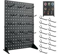 Metal Pegboard Display Stand With 15 Peg Board Hooks Accessories, Desk Pegboard Panels, Merchandise Display Rack for Selling Accessories Vendors & Events Retail Craft Shows & Fairs (17*13Inch, Black）