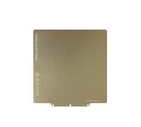 Metal PEI 3D Printer Build Plate with Gold-Tone Base Finish | Rounded Corner Metal Base, Three Mounting Tabs with Circular Holes, Cooled-Plate Bending for Finished Print Release