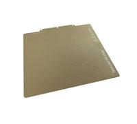 Metal PEI 3D Printer Build Plate with Gold-Tone Base Finish | Rounded Corner Metal Base, Three Mounting Tabs with Circular Holes, Cooled-Plate Bending for Finished Print Release