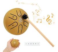 Metal Percussion Drum,3 Inch 6 Notes C Key Steel Tongue Handpan with Drumsticks Titanium Steel Alloy Percussion Instrument for Musical Education Concert Mind Yoga(golden)
