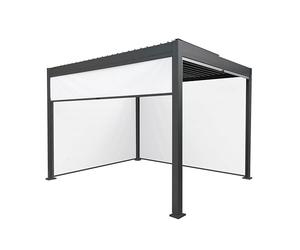Metal Pergola 3m x 3m Anthracite Grey With 4 Retractable White Mesh Blinds Tilting Canopy Roof Aluminium Outdoor Garden Gazebo Sun Shelter Drainage Weather Resistant Tools & Ground Bolts Included