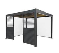 MonsterShop Metal Pergola 3M X 4M Grey 3 Retractable White Blinds 2 X Panels & Led