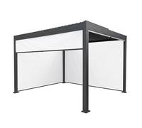 Metal Pergola 3m x 4m Anthracite Grey With 4 Retractable White Mesh Blinds Tilting Canopy Roof Aluminium Outdoor Garden Gazebo Sun Shelter Drainage Weather Resistant Tools & Ground Bolts Included