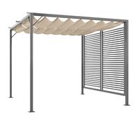 Outsunny 2.8 x 3(m) Metal Outdoor Pergola with Retractable Roof, Outdoor Gazebo Canopy Shelter with Grommet Holes for Garden, Patio, Lawn, Beige Beige