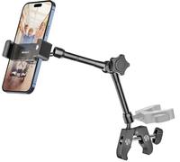 Metal Phone Holder Mount for Wheelchair, Treadmill Handlebar Clamp, Mic Stand Peloton Spin Bike Stroller Bicycle Desk Cell Phone Clip, for iPhone 17 Air Pro Max, 16 15 14 13 12, S26, 4-7" Smartphones