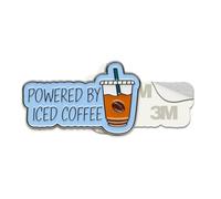 Metal Phone Sticker - Powered by Iced Coffee, Enamel Finish, 3M Adhesive, for Phone Cases, Laptops & Notebooks