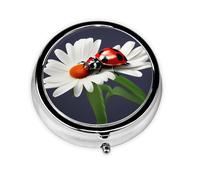 Metal Pill Box 2.0x2.0x0.7 in Mini Travel Medicine Pill Organizer Box for Purse Pocket Ladybug on Daisy Flower Printing