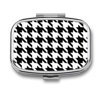 Metal Pill Box Houndstooth Pattern 2 Compartments Waterproof with Mirror for Purse Bag Daily Medicine Vitamin Holder Portable Travel Medicine Container (Square)
