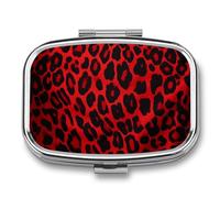 Metal Pill Box with Mirror - 2 Compartment Travel Pill Case for Purse Portable Pillbox Compact Vitamin Container Red Leopard Pattern Medicine Organizer for Fish Oil & Supplement