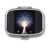 Metal Pill Box with Mirror - 2 Compartment Travel Pill Case for Purse Portable Pillbox Compact Vitamin Container The Tree of Psychic Life Medicine Organizer for Fish Oil & Supplement