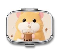 Metal Pill Box with Mirror - 2 Compartment Travel Pill Case for Purse Portable Pillbox Compact Vitamin Container Hamster Medicine Organizer for Fish Oil & Supplement